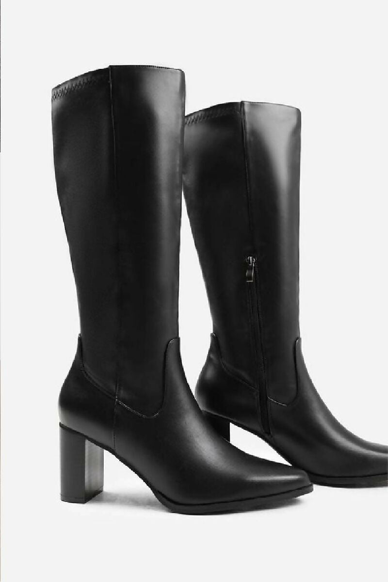 BLACK KNEE HIGH HEELED BOOT (PACK OF 12 PAIRS UK3-UK8) - jqwholesale.com