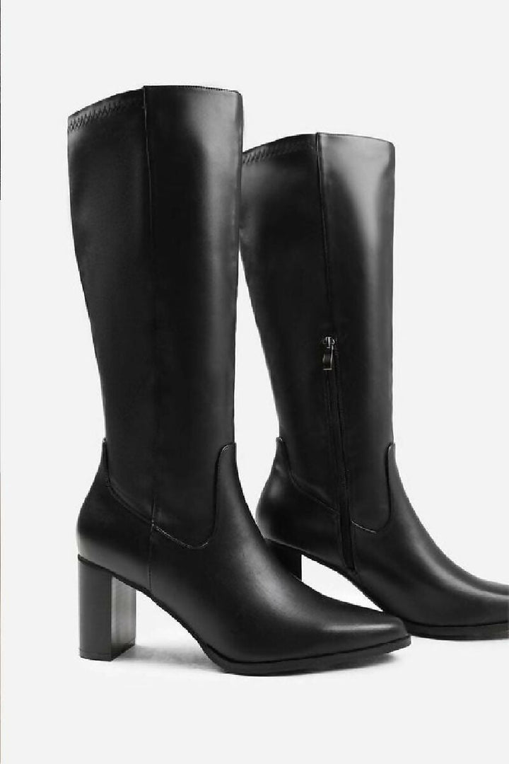 BLACK KNEE HIGH HEELED BOOT (PACK OF 12 PAIRS UK3-UK8) - jqwholesale.com