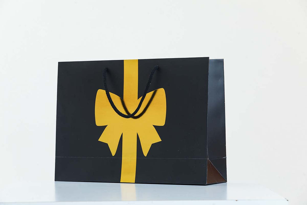 Ribbon Style Glossy Paper Bags In Black - jqwholesale.com