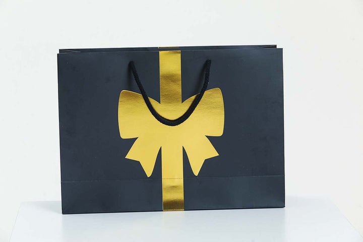 Ribbon Design Black Carrier Bag Gold Foiled - jqwholesale.com