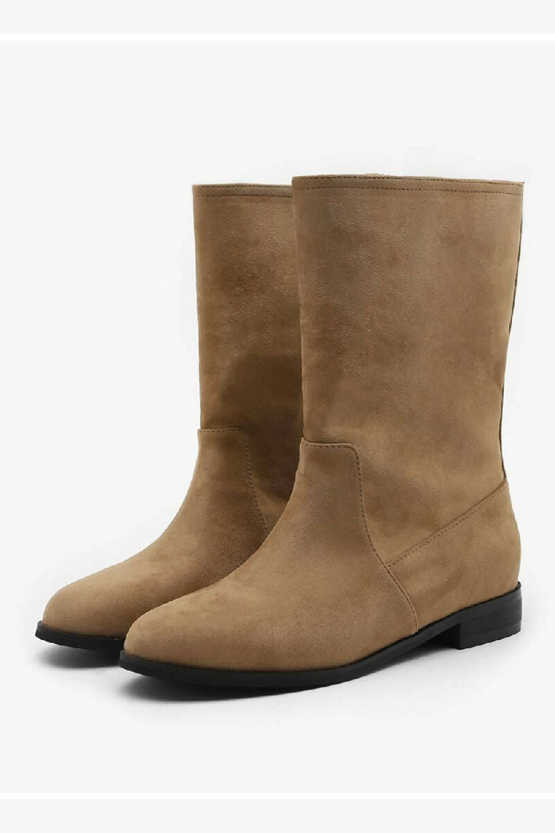 Camel Suede Designer Calf High Flat Boot (PACK OF 12 PAIRS UK3-UK8) - jqwholesale.com
