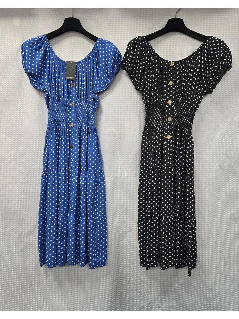 Polka Dot Bardot Midi Dress - jqwholesale.com