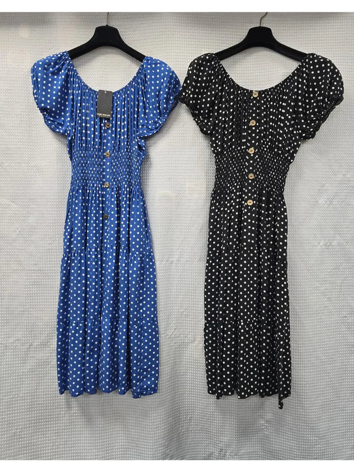 Polka Dot Bardot Midi Dress - jqwholesale.com