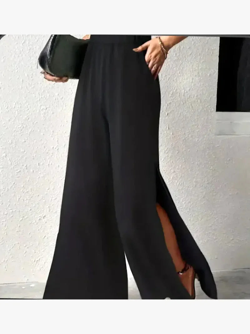 Side Split Wide Leg Linen Cotton Trousers