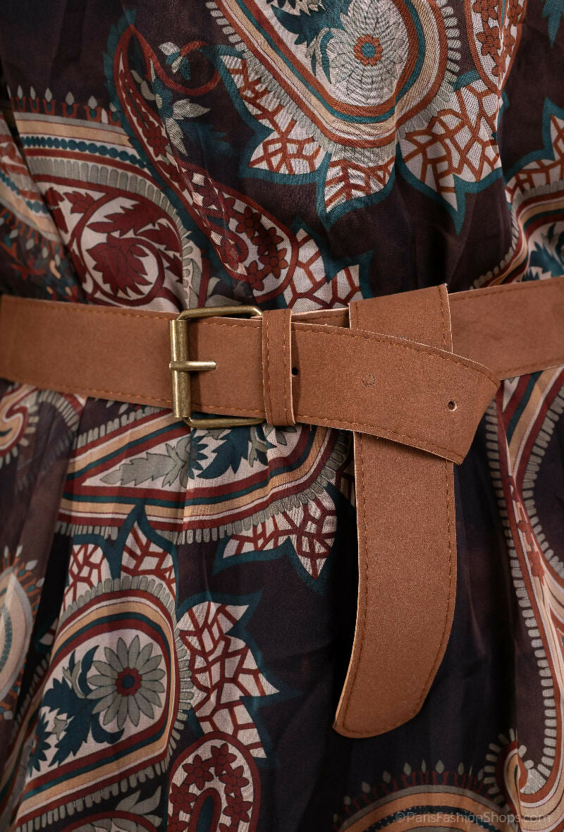 Printed Chiffon Maxi Dress with Belt