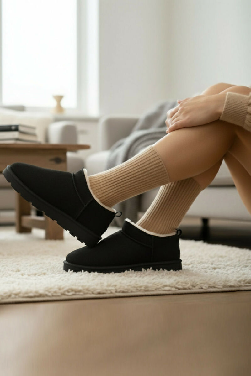 BLACK FAUX SUEDE CLASSIC MICRO COZY SLIPPER BOOTS (PACK OF 12 PAIRS UK3-UK8)