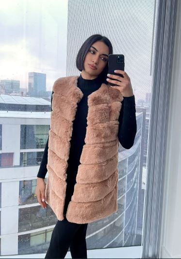 Regular Faux Fur Midi Gilet - jqwholesale.com