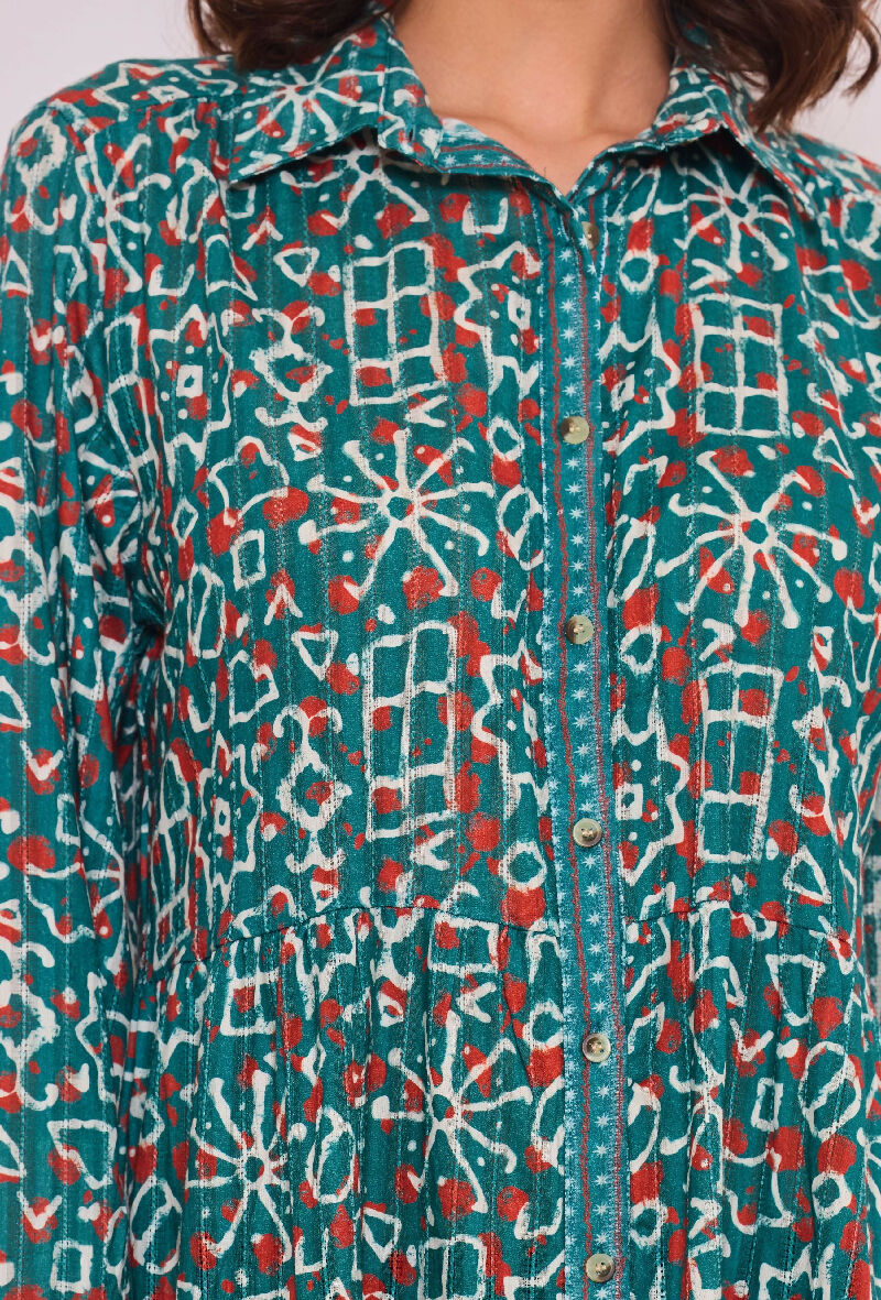 Mid-length cotton shirt dress - Green