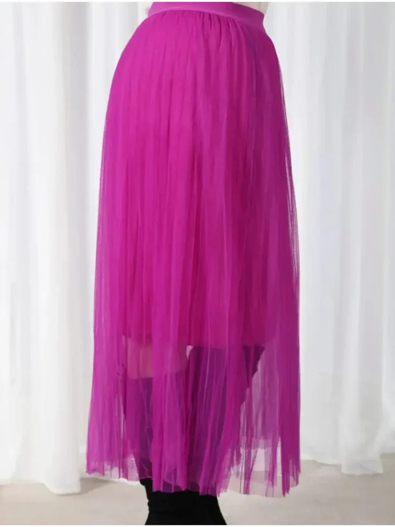 (2P.PACK) Tulle Mesh Maxi Skirt - jqwholesale.com