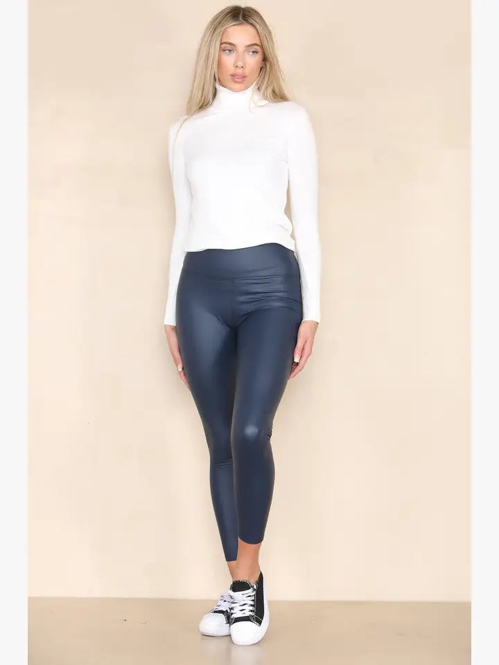 (2P. PACK) Regular Leather Look High Waisted Leggings - jqwholesale.com