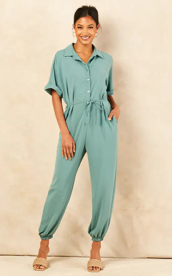Wrap Jumpsuit with Pockets in Light Green - jqwholesale.com