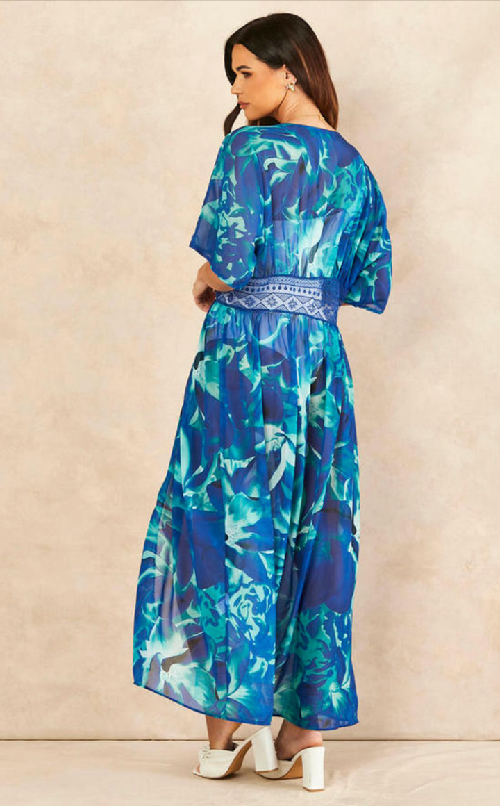 Summer Maxi Tunic / Kaftan with Dantelo Waist in Blue - jqwholesale.com