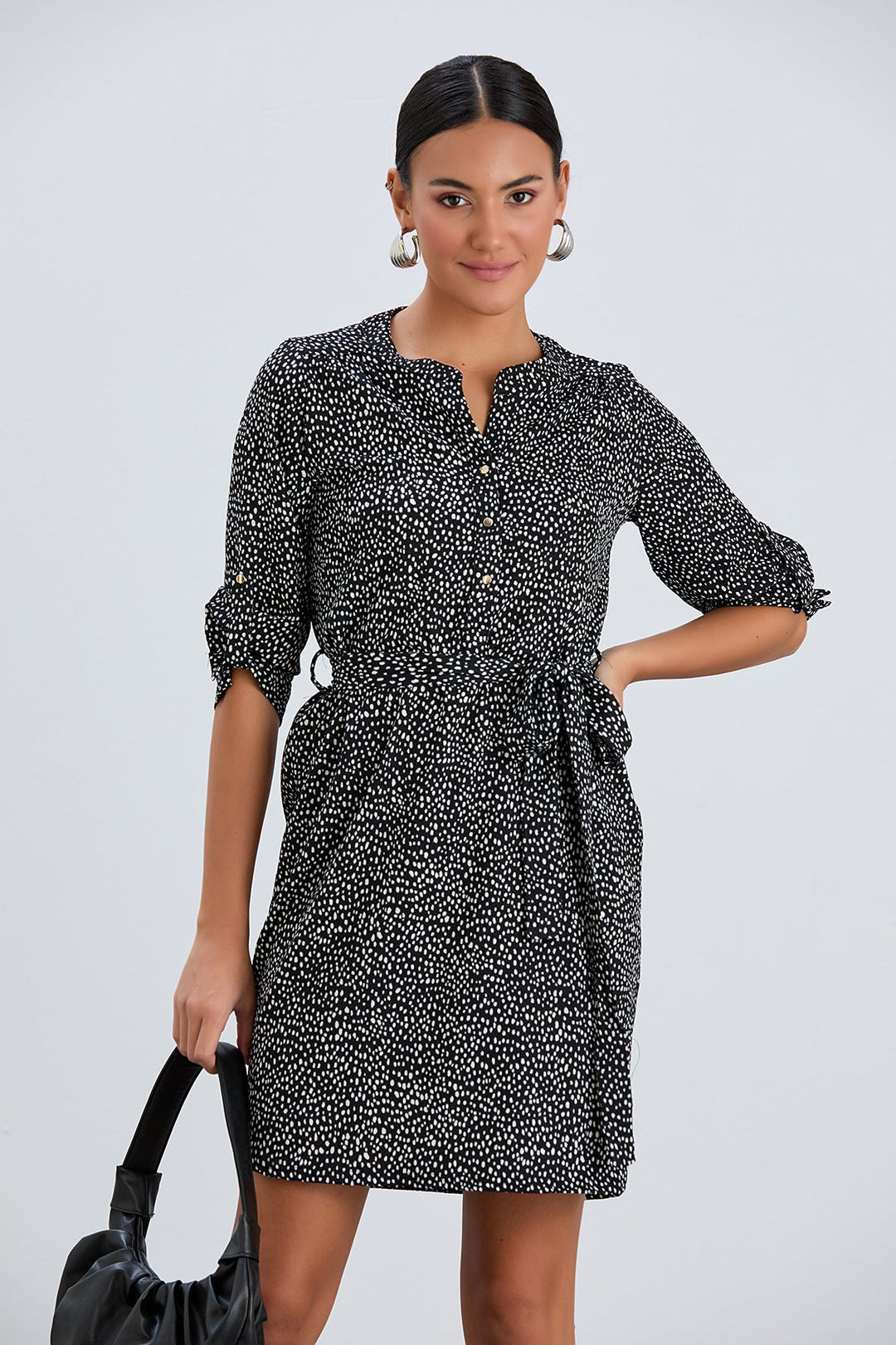 Shirt Mini Dress in Black/White Polka Dot print - jqwholesale.com