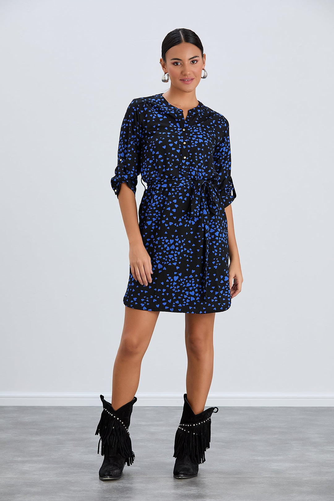Shirt Mini Dress in Black/Blue heart print - jqwholesale.com