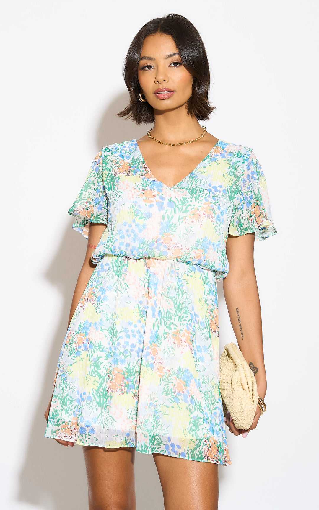 Floral print White Mini Dress - jqwholesale.com
