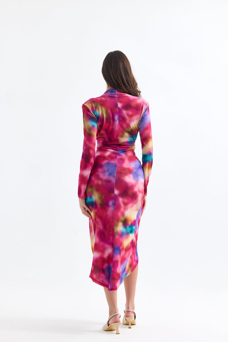 Forever Long Sleeve Wrap Midi Dress in Catch Pink