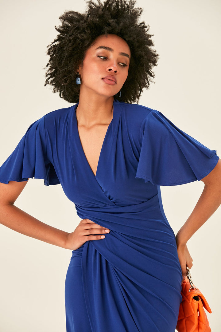 Forever Angel Sleeve Dress in Sax - jqwholesale.com