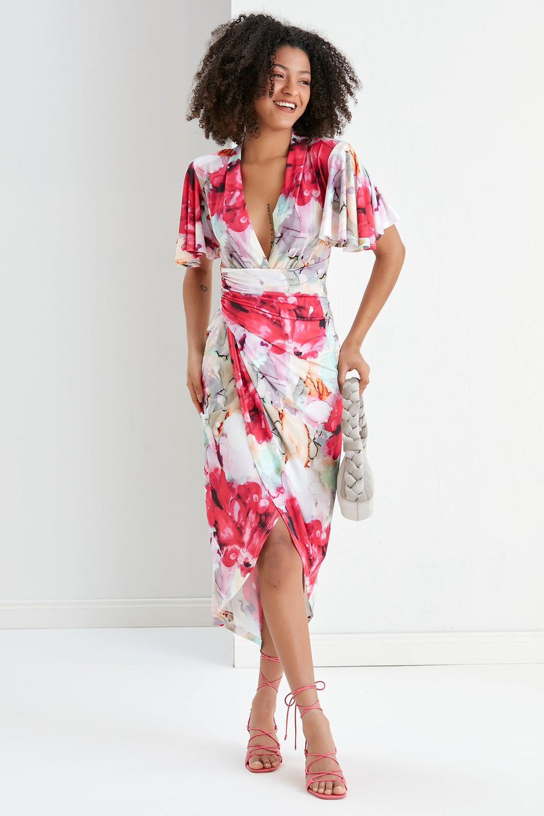 Forever Angel Sleeve Dress in Passion Flower print - jqwholesale.com