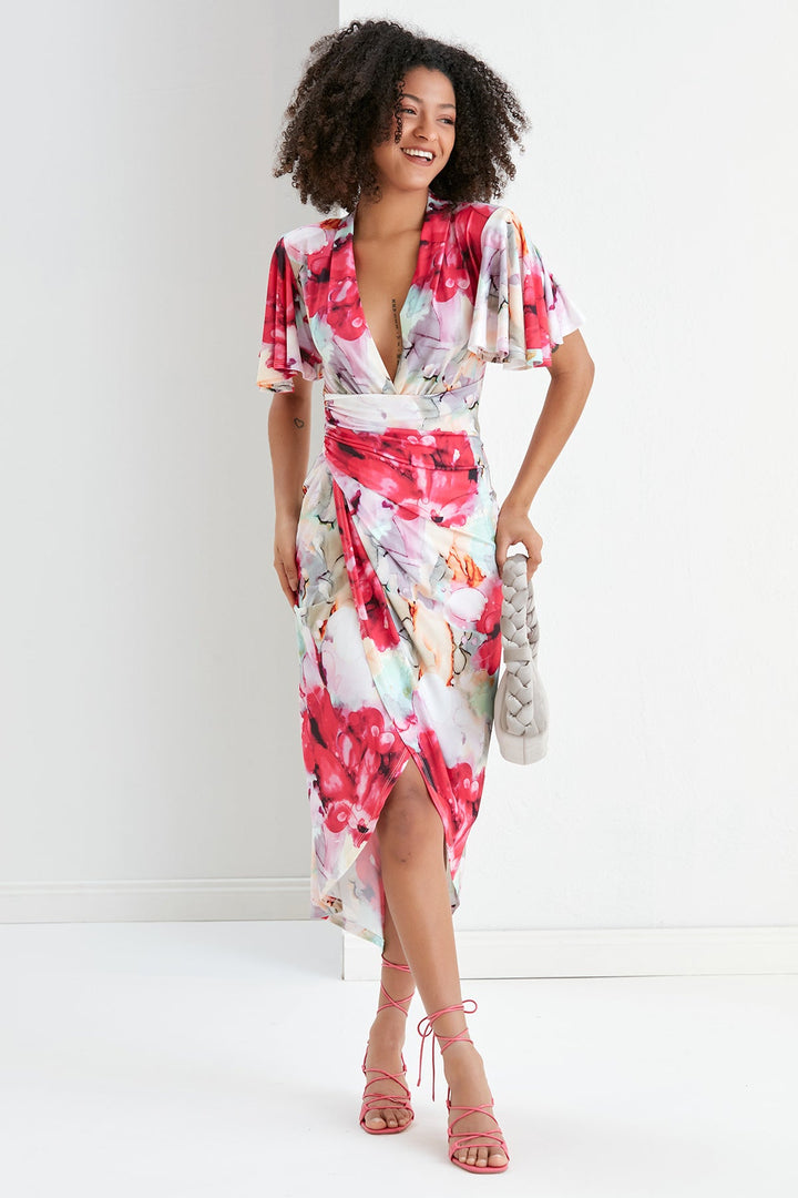 Forever Angel Sleeve Dress in Passion Flower print - jqwholesale.com