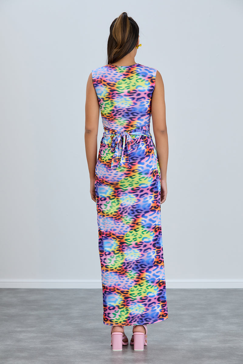 Ella Leopard Twist Maxi Dress in Multicolour