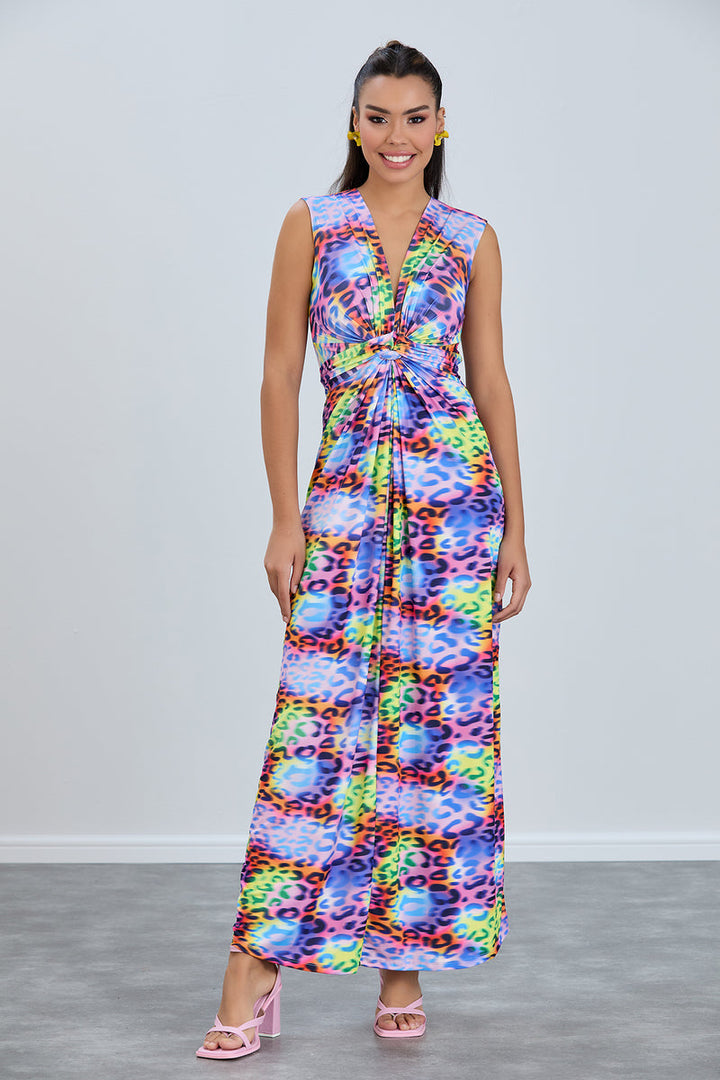 Ella Leopard Twist Maxi Dress in Multicolour
