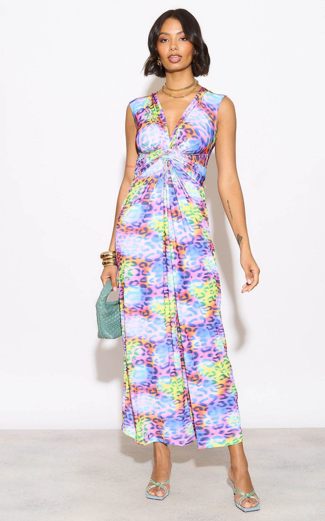 Sleeveless Twist Wrap Maxi Dress in Multicolour Leopard print - jqwholesale.com