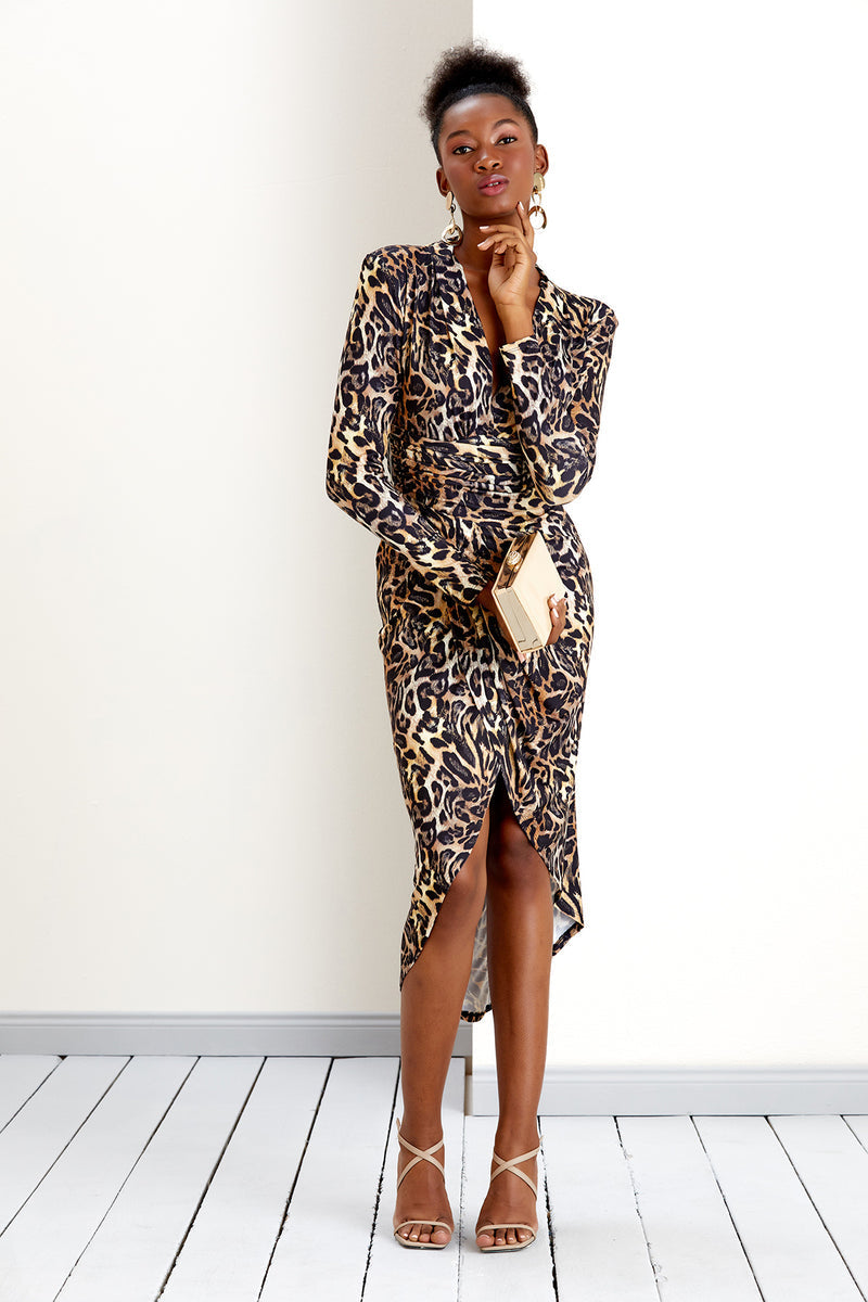 Eternal Charm Wrap Midi Dress in Exclusive Animal Leopard Print - jqwholesale.com