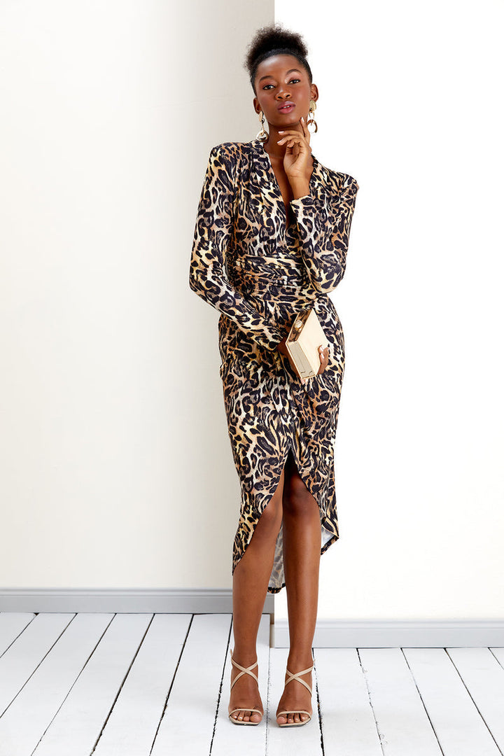 Eternal Charm Wrap Midi Dress in Exclusive Animal Leopard Print - jqwholesale.com