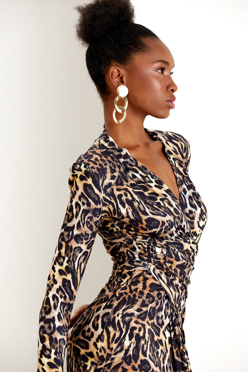 Eternal Charm Wrap Midi Dress in Exclusive Animal Leopard Print - jqwholesale.com