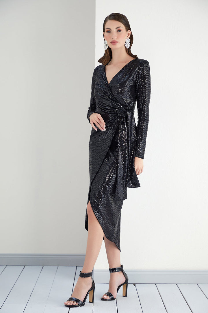 Sequin Wrap Midi dress - jqwholesale.com