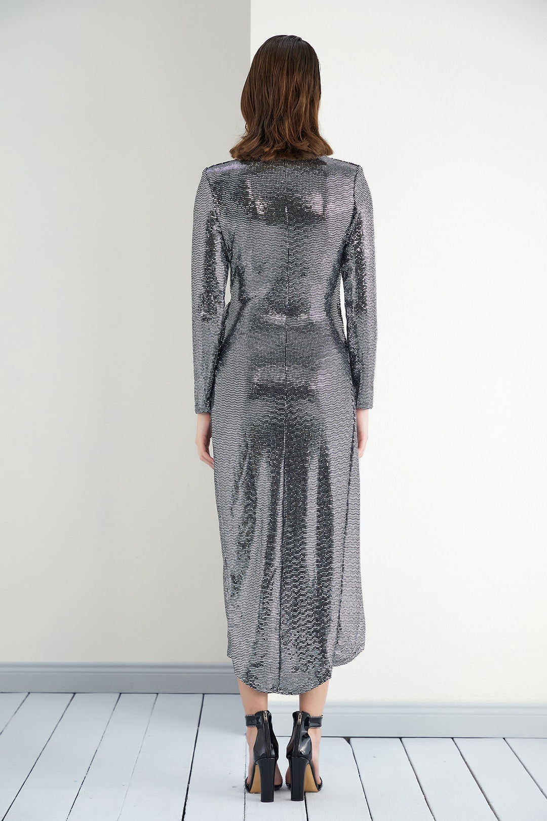Silver Sequin Elegance Wrap Dress - jqwholesale.com