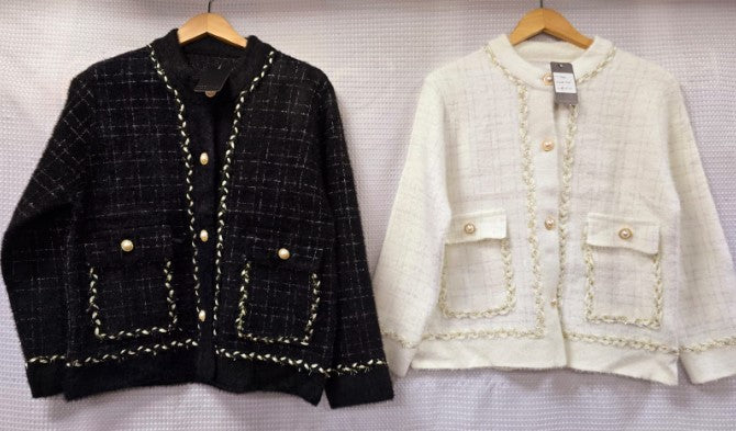 (2P.PACK) Pearl Gold Plait Detail Edge Cardigan - jqwholesale.com