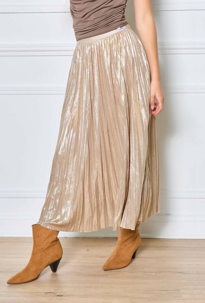 Gold mid-length pleated skirt - Gold