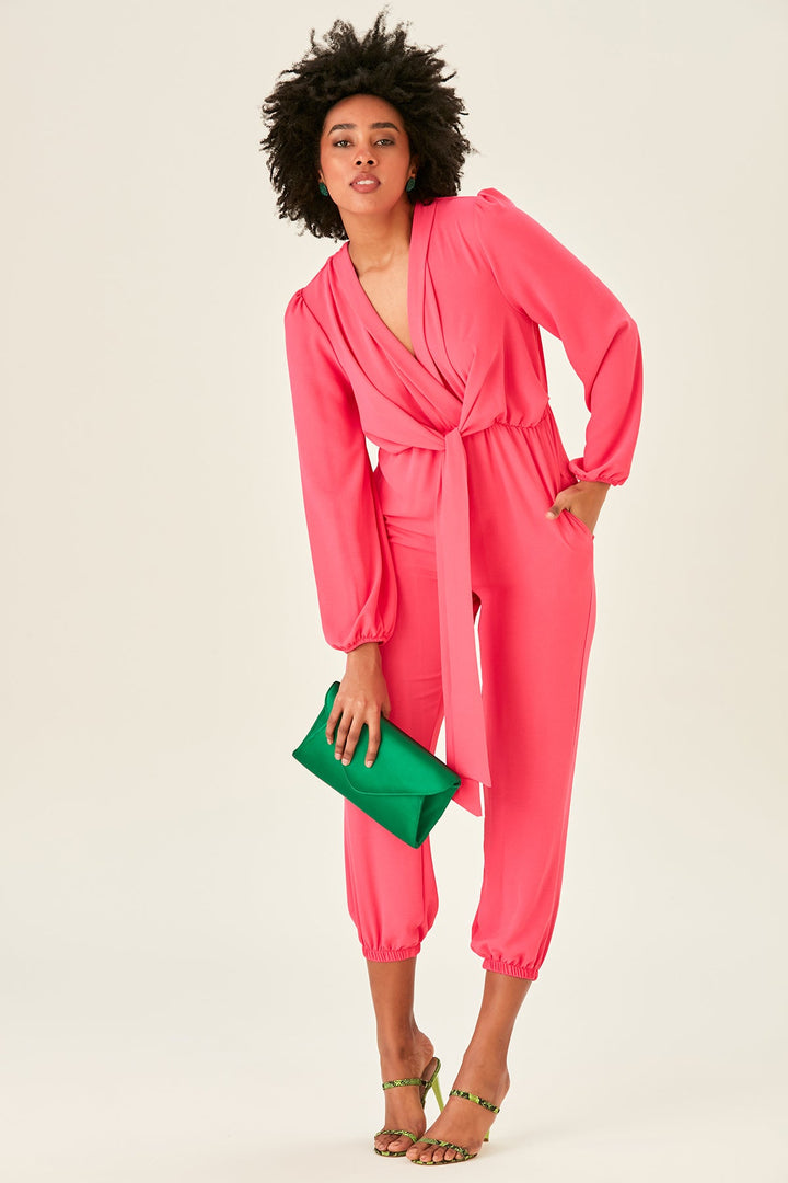Jessica Wrap Jumpsuit in Pink (PRE-ORDER) - jqwholesale.com