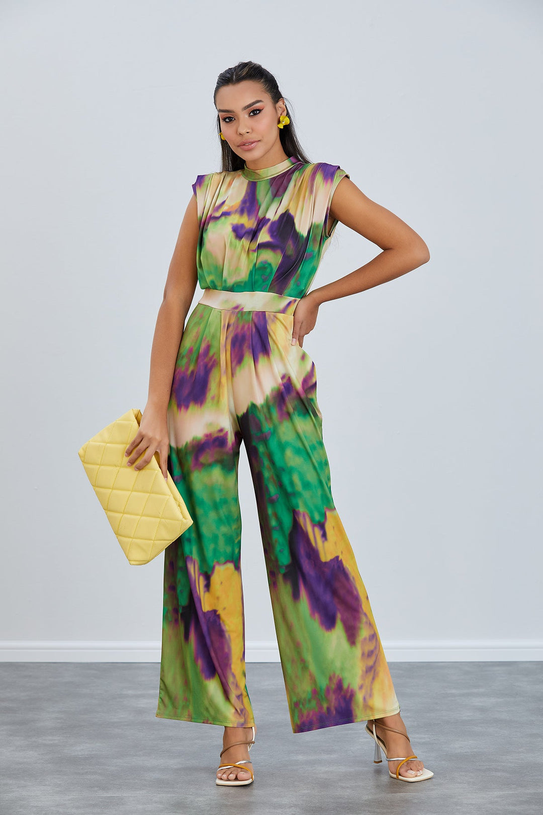 Sarry High neck Jumpsuit in Green print - jqwholesale.com
