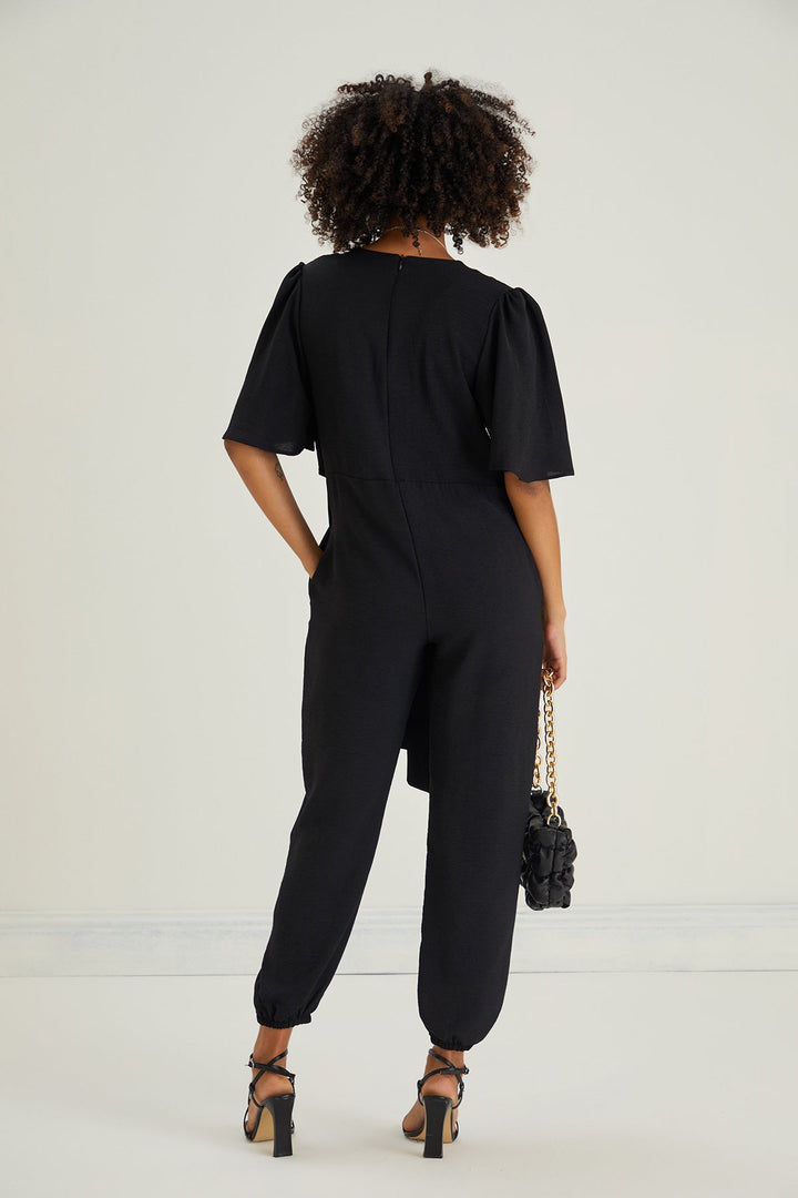 Jessica Angel Sleeve Wrap Jumpsuit in Black - jqwholesale.com