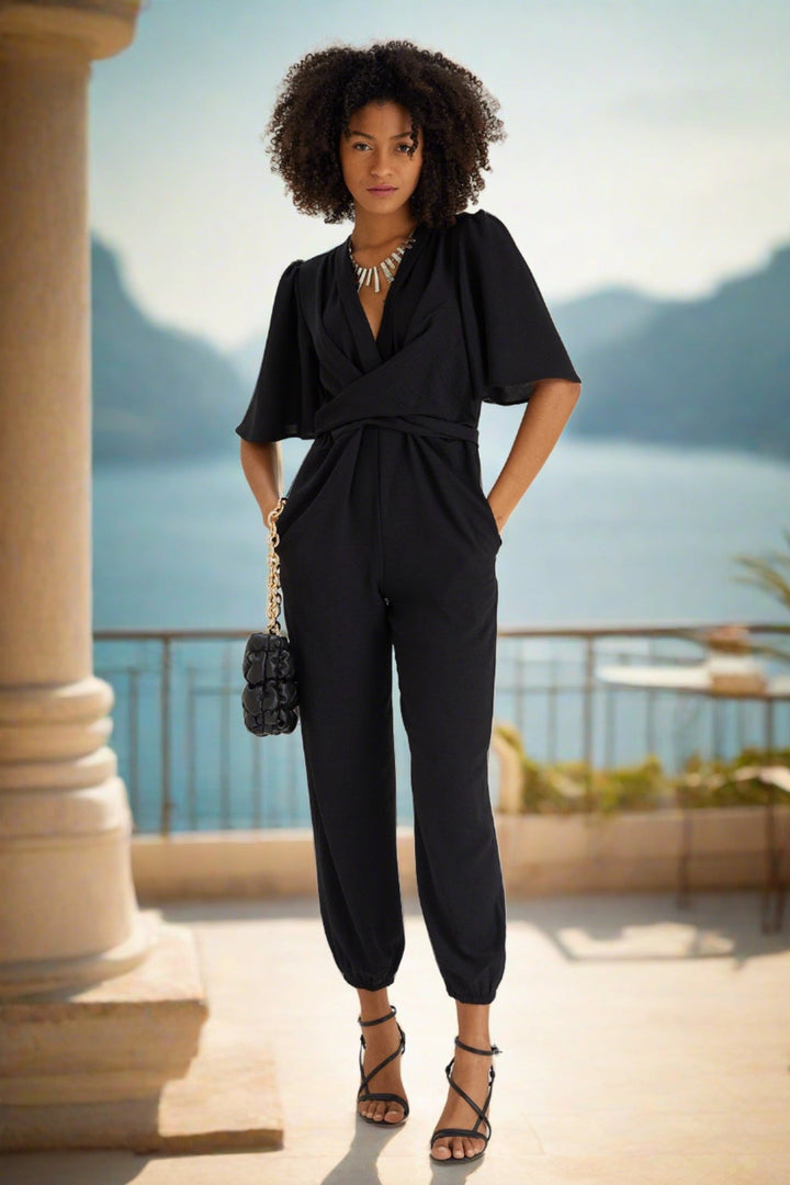 Jessica Angel Sleeve Wrap Jumpsuit in Black - jqwholesale.com