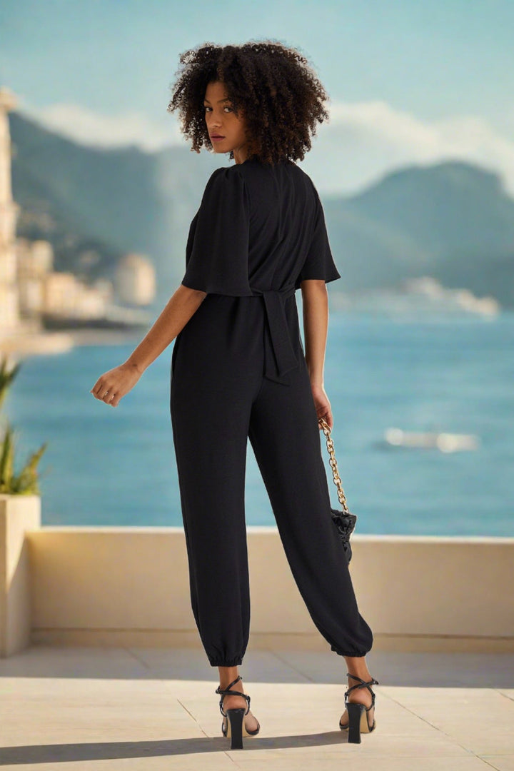Jessica Angel Sleeve Wrap Jumpsuit in Black - jqwholesale.com