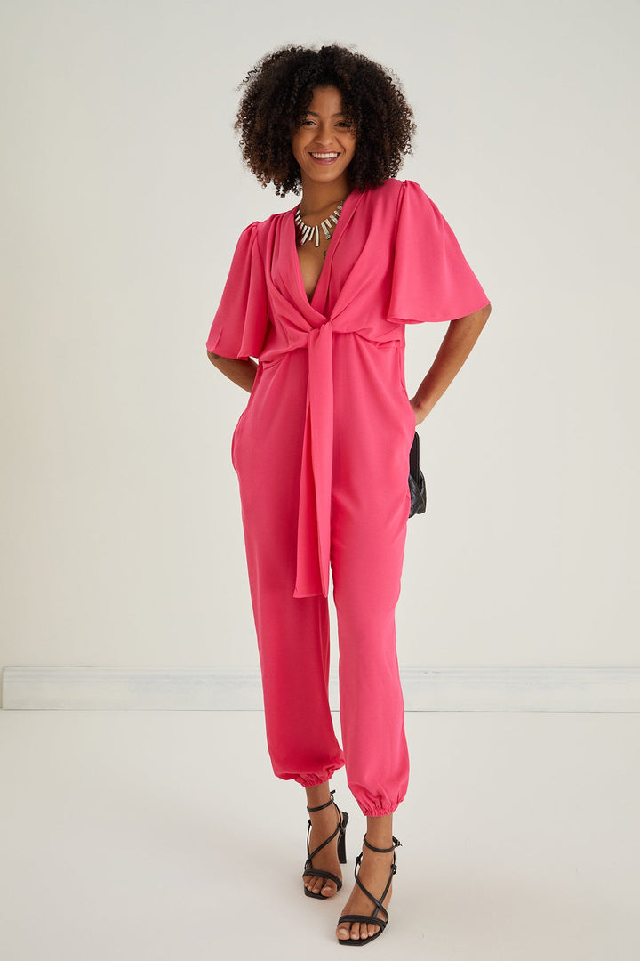 Jessica Angel Sleeve Wrap Jumpsuit in Pink - jqwholesale.com