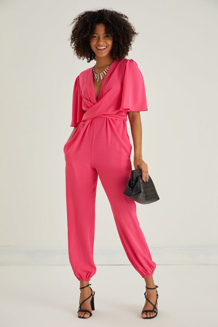 Jessica Angel Sleeve Wrap Jumpsuit in Pink - jqwholesale.com