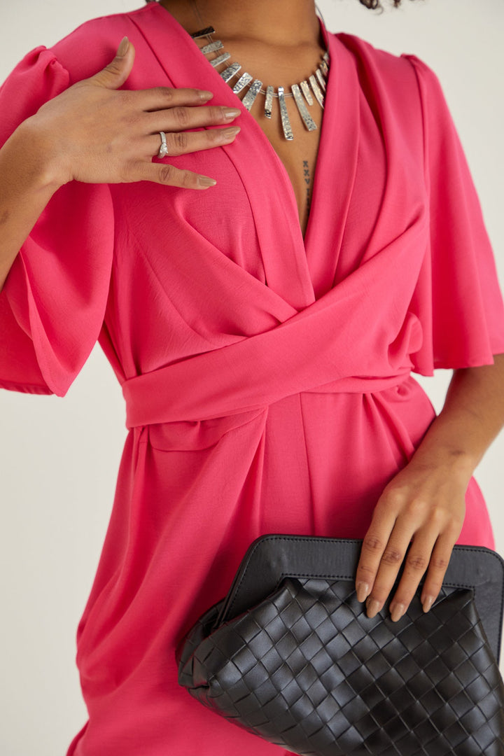 Jessica Angel Sleeve Wrap Jumpsuit in Pink - jqwholesale.com