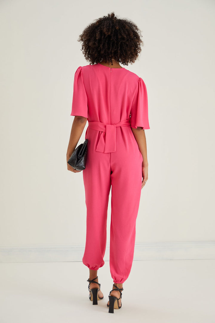 Jessica Angel Sleeve Wrap Jumpsuit in Pink - jqwholesale.com