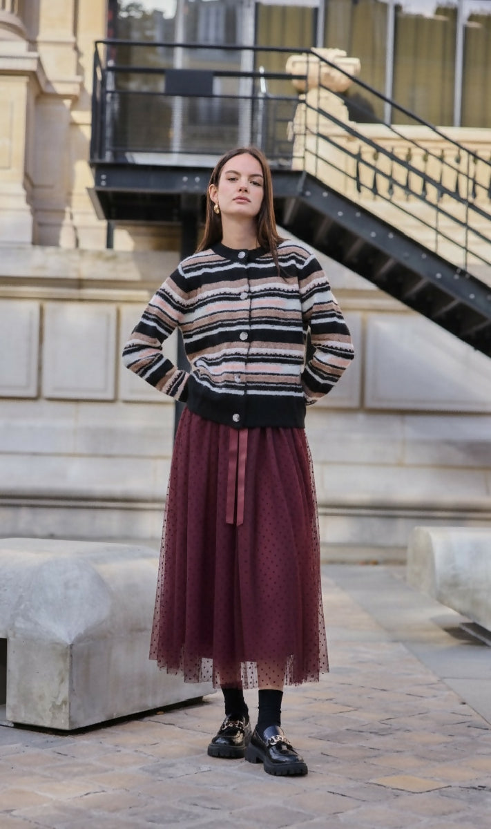 Long polka dot tulle skirt - Burgundy - jqwholesale.com