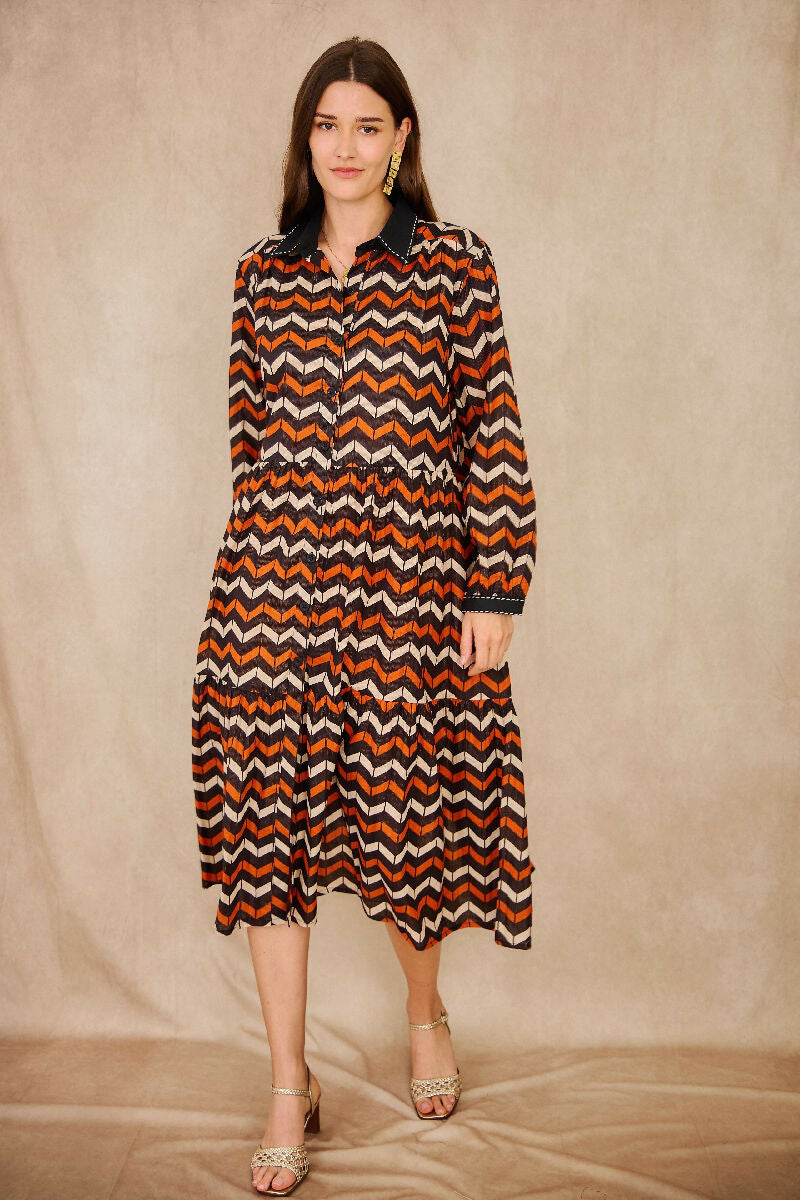 Mid-length cotton dress - black