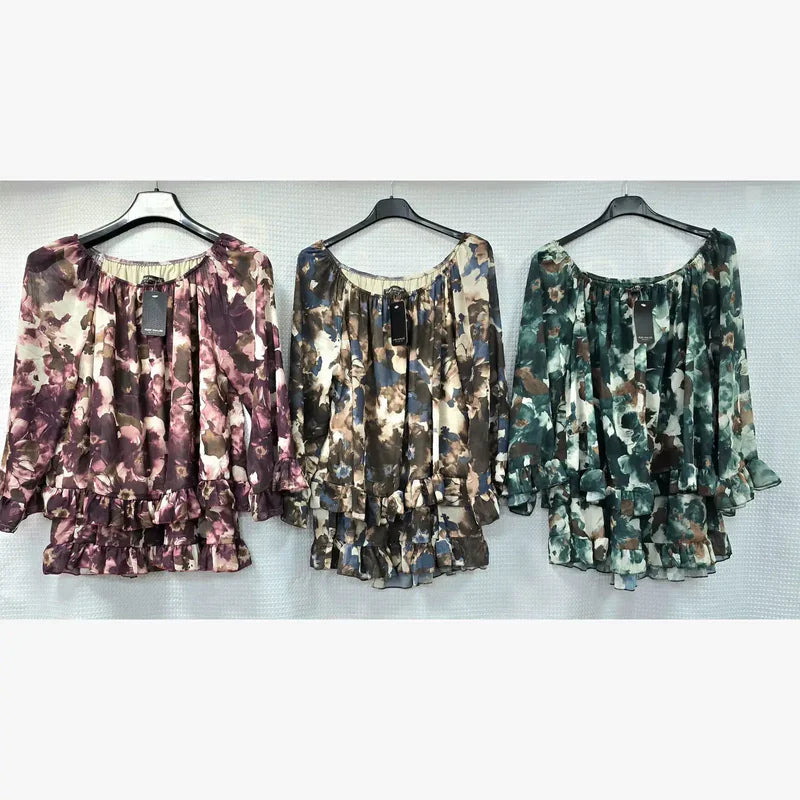 Marble Frill Hem Tier Blouse (6 Colours)