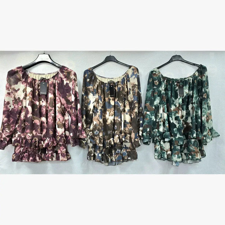 Marble Frill Hem Tier Blouse (6 Colours)