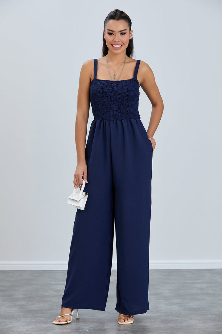 Effortless Wide Leg Cami Jumpsuit in Navy - jqwholesale.com