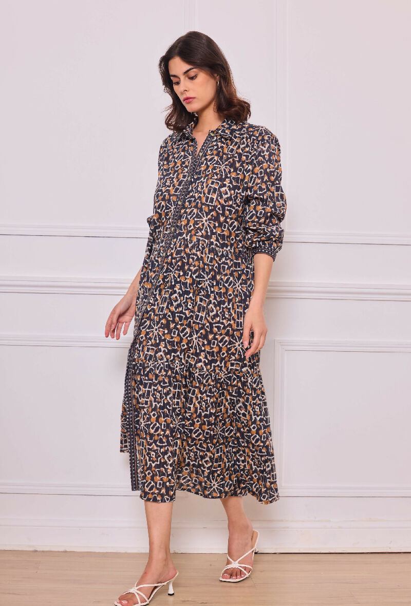 Mid-length cotton shirt dress - Blue