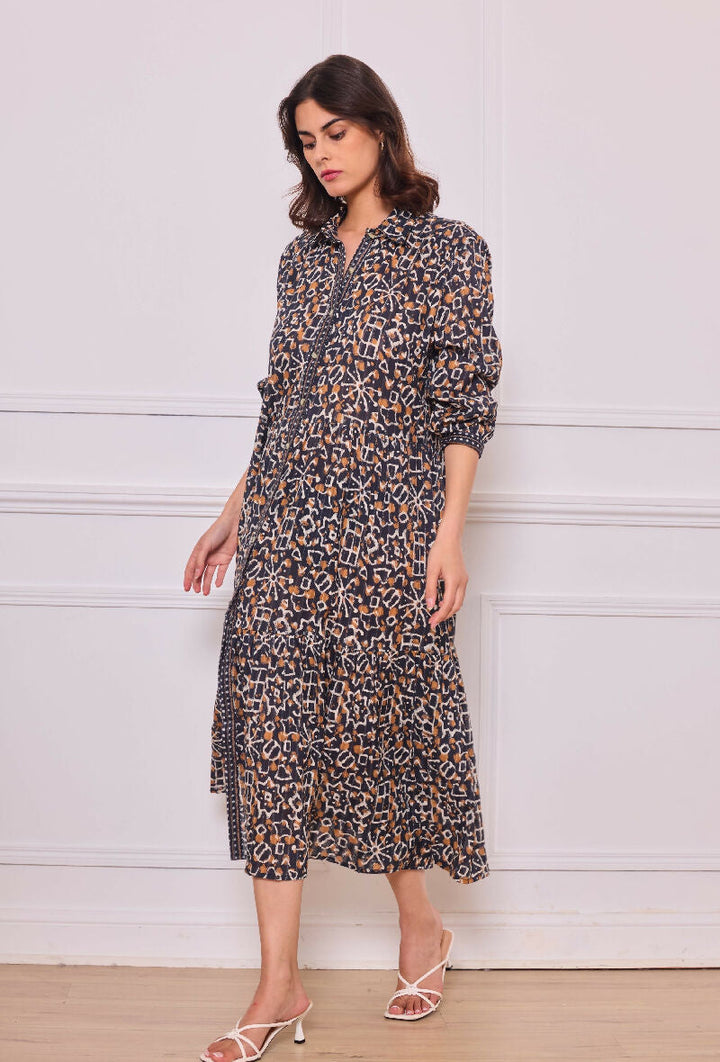 Mid-length cotton shirt dress - Blue