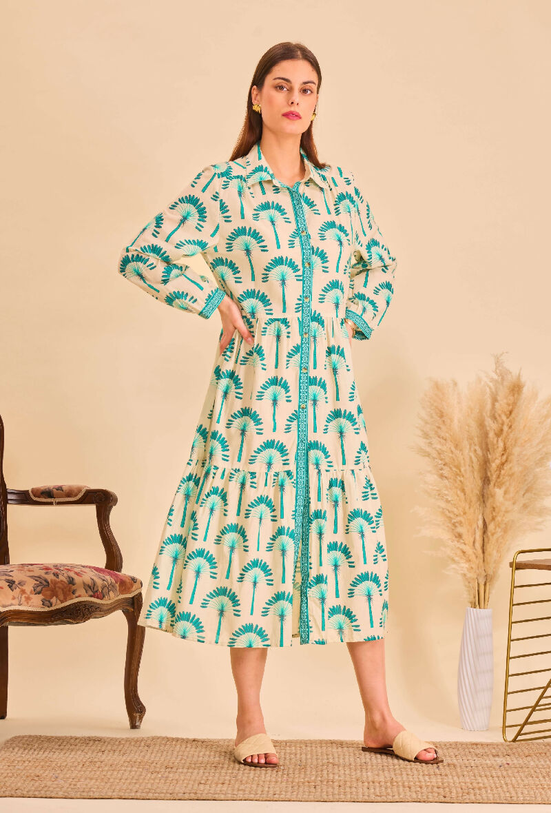 Mid-length bohemian cotton dress - Green